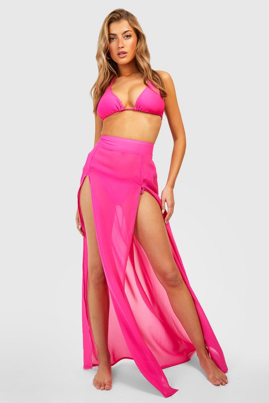 Bright pink Essentials Split Leg Maxi Beach Skirt